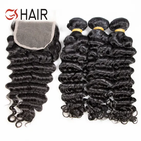 GS Cheap Brazilian Deep Wave Bundles with Closure, Remy Human Hair