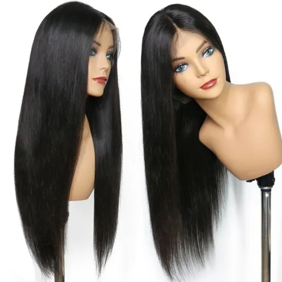 Super Double Drawn Black Cambodian Human Hair Lace Front Wig Ready to Ship
