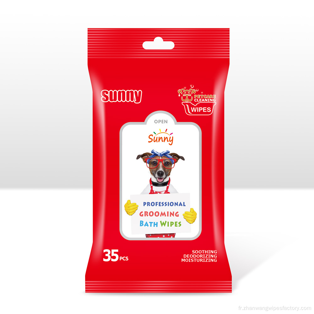 Lingettes nettoyantes de toilettage pour chien