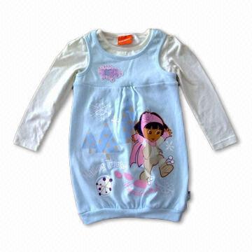 Girl's Long Sleeves T-shirt, Made of 100% Cotton, Various Colors are Available