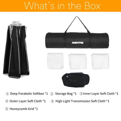 AMBITFUL 90CM Deep Parabolic Softbox with Honeycomb Grid for Profoto Mount Flash