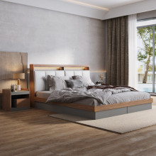 Muebles de lujo dormitorio de luz nórdica cama de madera de lujo