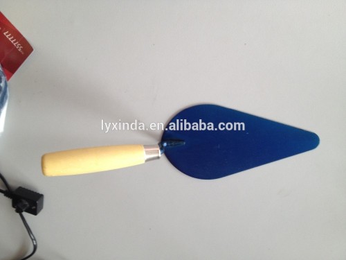 wooden handle bricklaying trowel with blue blade