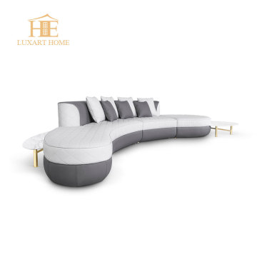 Modern Luxury Sofa Set: High-End Curved Sofa with Marble Coffee Table
