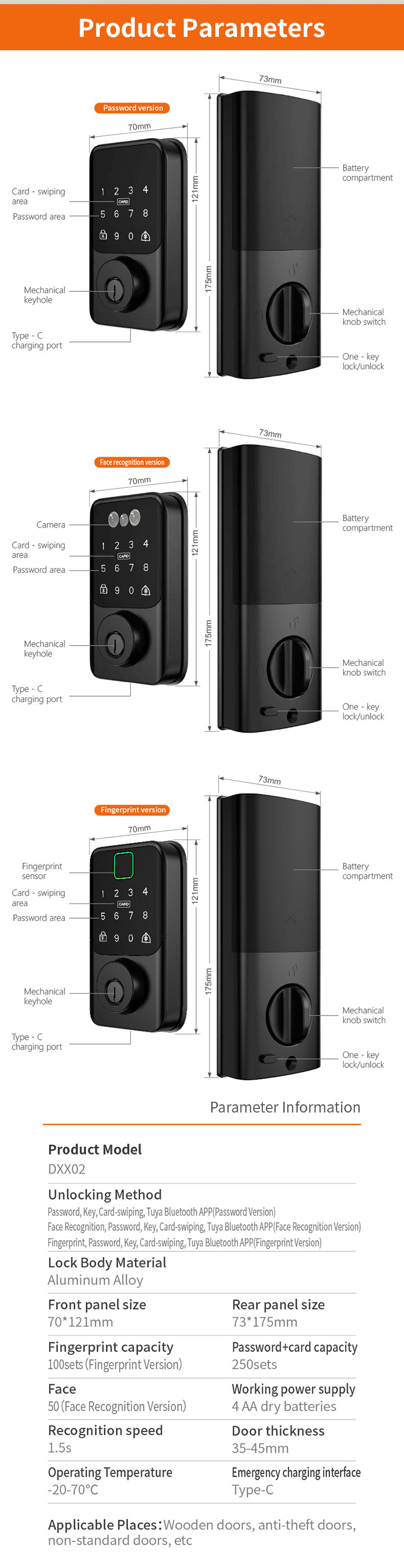face Deadbolt lock