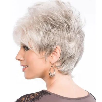 best-selling  synthetic  gray short straight  hair wig forEuropean and American  middle aged and elderly people