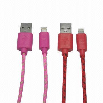 Round fabric cable for iPhone 5/5c/5s, charging and sync, 10 colors available