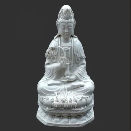 Chinese Buddhism White Marble Quan Yin Guanyin Statue