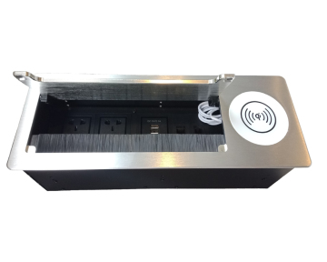 Multi -Funktion USB Socket Pinsel Flip Up Office Table Socket mit drahtloser Telefonladegerät