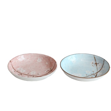 8 Inch Cherry Blossom Ceramic Soup Plate with Pad Printing