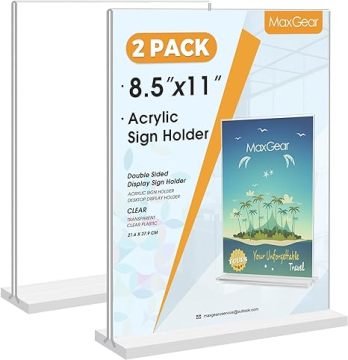 Double Sided Acrylic Sign Holder - Clear Display Stand for Table Top Marketing Materials