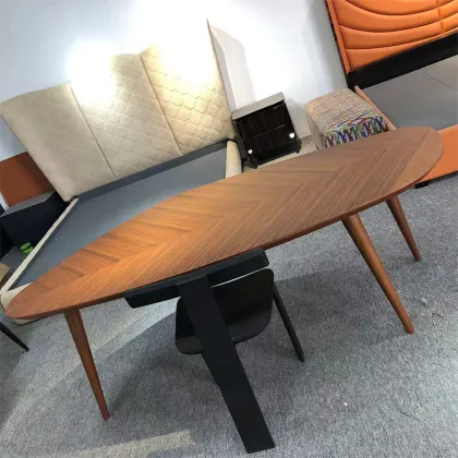 New Arrival Luxury Mushroom-Shaped Walnut Veneer Dining Table Set