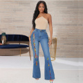 Women's Fashion Bandage Bell Bottom Denim Pants