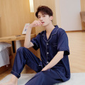 Luxury loungewear faux silk pajamas set for men