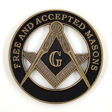 Antique Bronze Masonic Compass and Square Car Emblem for Free and Accepted Masons