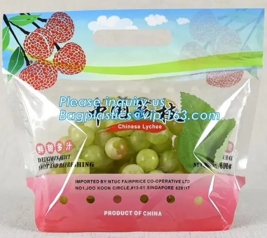 frozen food plastic packaging bag with slider zipper, pe zip lock bag with slider, slider ziplock perforated fresh grape packagi