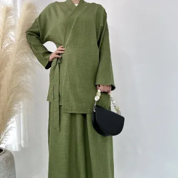 New Design Custom Abaya Set: Crepe Cardigan, Kimonos, Tunic Top, Skirt - Islamic Fashion 2 Pcs Set