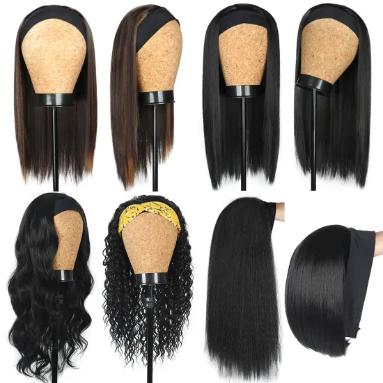 wholesale cheap synthetic afro headband wigs straight silky head scarf hair wigs for black women headband wigs