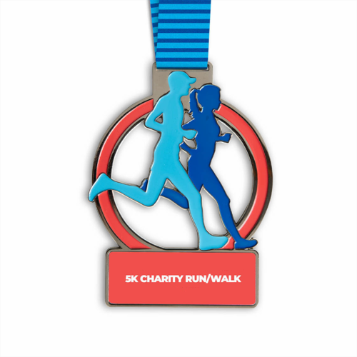 Hard enamel running girl power running medal