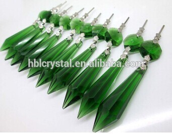 green color glass icicle U drop crystal chandelier parts