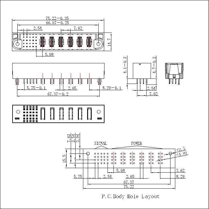 PSPM7.62S-0620G0G0AEX 7.62MM 6P Power+20P Signal Male Straight Dip Power Connector