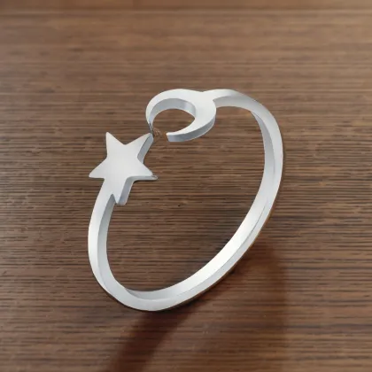 Exquisite Gold Plated Star and Moon Cuff Ring for Women