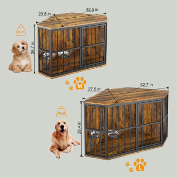 High Quality Wooden Dog Crate Corner with Bowl - Pet Crates Corner Side Table
