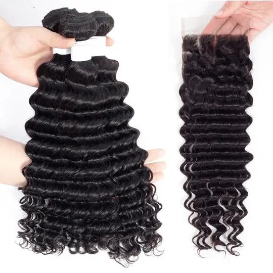 High Quality Brazilian Raw Hair Closure Human Hair Weave Bundles Frontal Deep Wave Human Hair Bundles With Closure