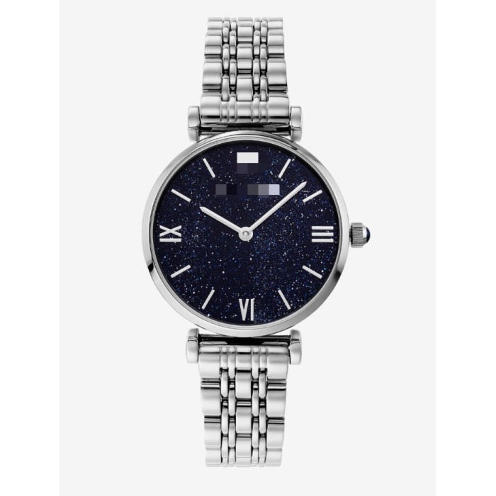 Reloj de pulsera de cuarzo con esfera azul oscuro estrellado para mujer, reloj de vestir con pulsera de acero inoxidable 316L plateado de 32 mm con cierre desplegable