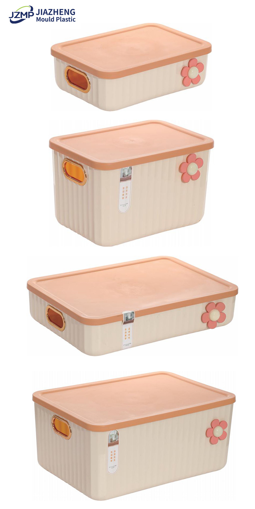 Ribbed Container Plastic Storage Box with Lid & Handle