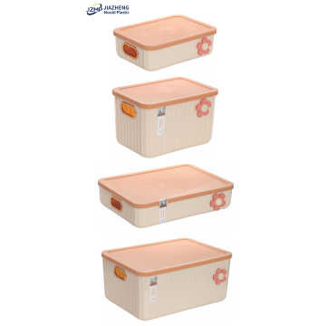 Ribbed Container Plastic Storage Box with Lid & Handle