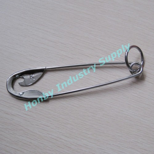 Handmede 5 1/2" Silver Tone Metal Large Safety Pin with Key Ring