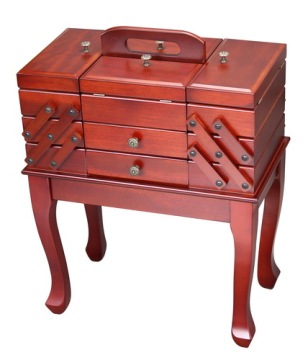 Accordion Style Cantilever Wood Sewing Chest with Legs