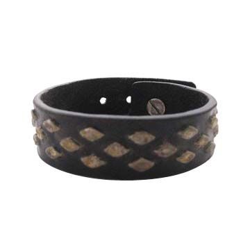Distressed brown raw leather cuff with men style