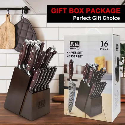 Custom Handcrafted Damascus 16-Piece Chef's Knife Set: A Comprehensive Kitchen Knife Collection