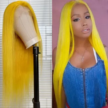 factory price brazilian lace frontal wigs,13*4 lace front wigs human hair color,highlight yellow straight lace frontal wig