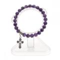 Natural Amethyst Chakra Gemstone 8mm Putaran Beads Mantra Gelang dengan Hati Alloy