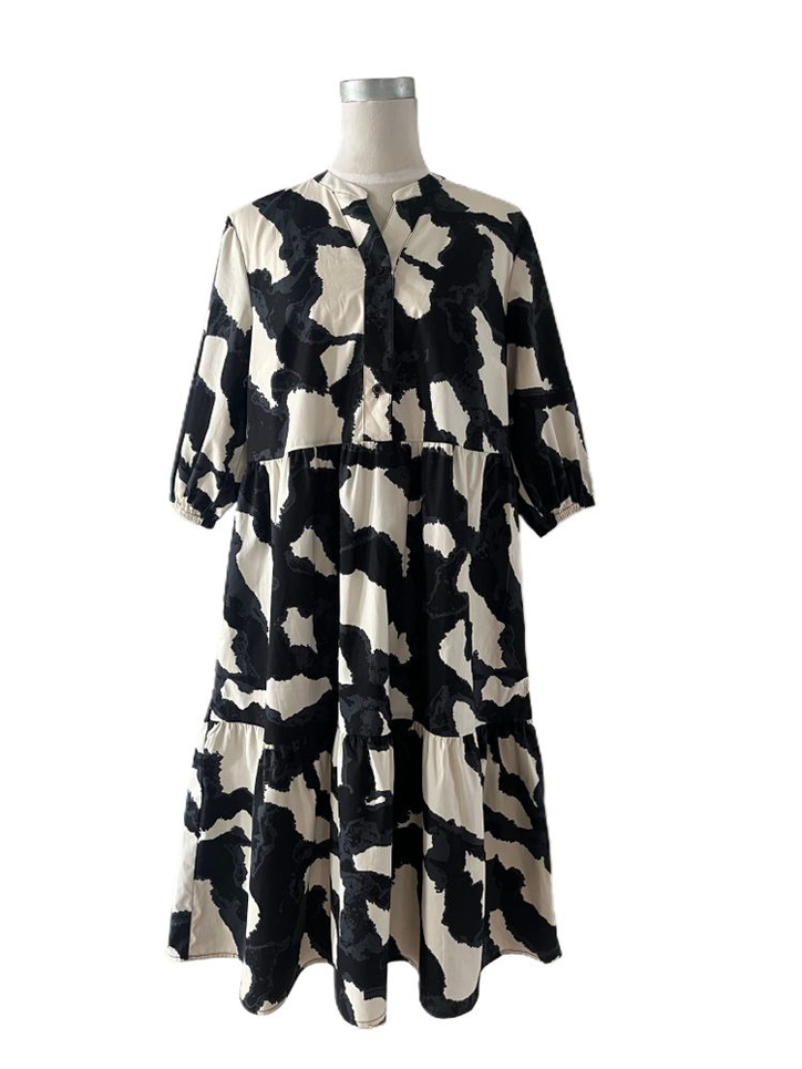 Abstract Print Tiered Midi-Dress