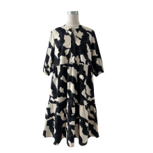 Abstract Print Tiered Midi-Dress