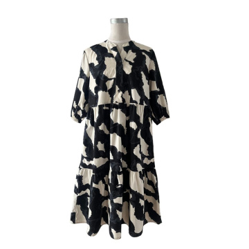 Abstract Print Tiered Midi-Dress