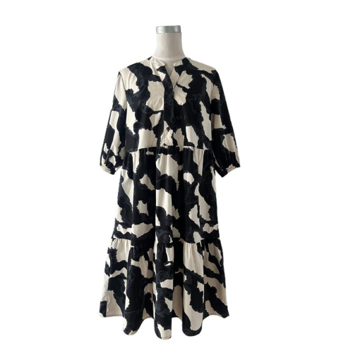 Abstract Print Tiered Midi-Dress