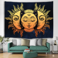 Sun and Moon Face Tapestry Mandala Wall Hanging Indian Hippie Bohemian Psychedelic Mystic Tapestry for Livingroom Bedroom Home D