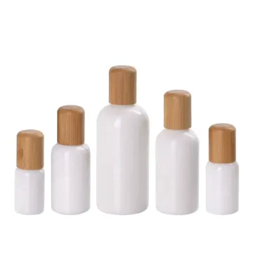 Ceramic White Glass Boston Round Bottle Bamboo caps
