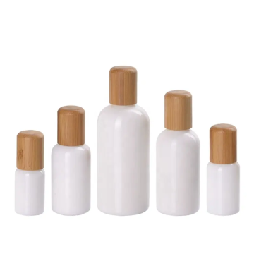 Caps de bambu de garrafa redonda de garrafa redonda de vidro branco de vidro branco