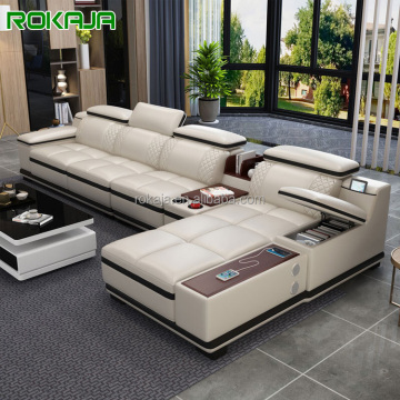 Modern L-Shaped Leather Sofa Set with Speakers - 5/6/7 Seater Corner Sofa