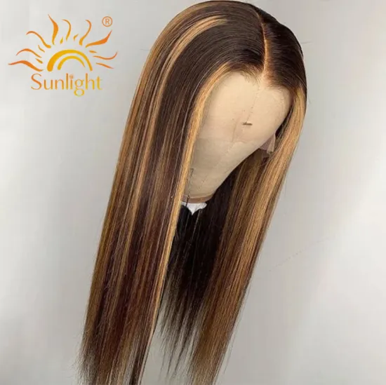 Sunlight brazilian straight wig color hair extensions 427 front lace wigs 36 38 42 inch straight virgin brazilian human hair