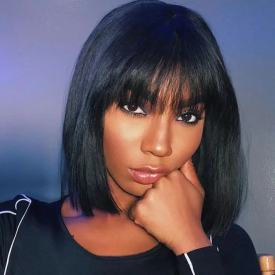Aisi Hair Cheapest Price With Bangs Wholesale Black Short Cut Heat Resistant Futura Fiber Straight Synthetic Bob Wig