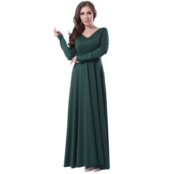 Emerald belted v neck back women evening dress long green