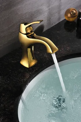 Gold Brass Bathroom Faucets Single Handle