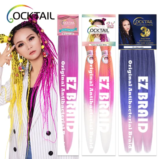 16 18 20 24 26 28 30 inch ombre ez braid pre stretched braiding hair, 18 to 36 inches bulk synthetic hair fiber for braiding